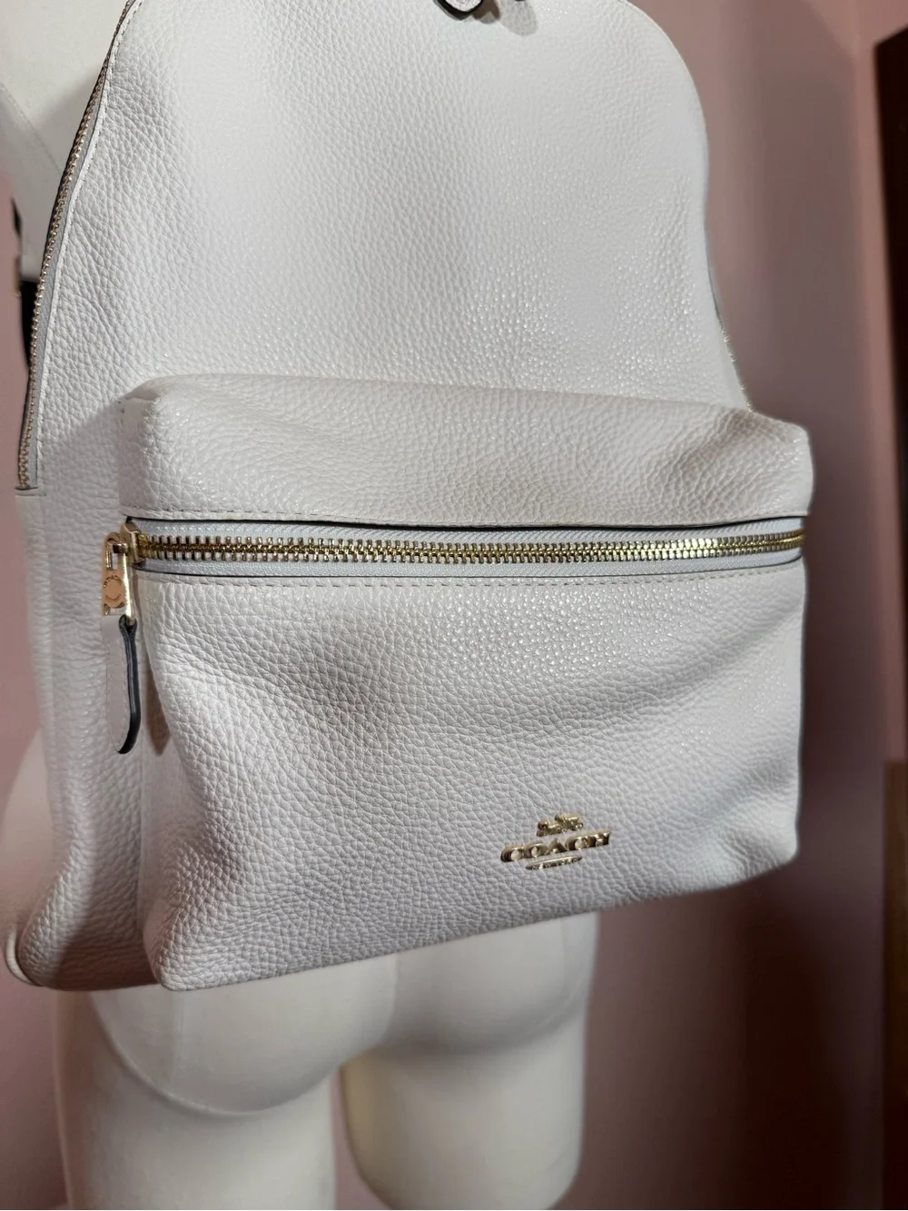 Coach White pebbled Leather Gold Hardware Full size Back Pack NWOT